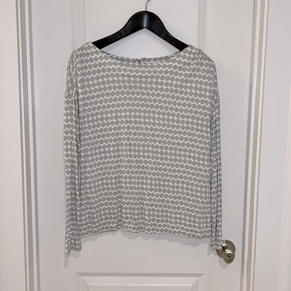 Loft long sleeve gray/white top w/ bow and zippered back, size M